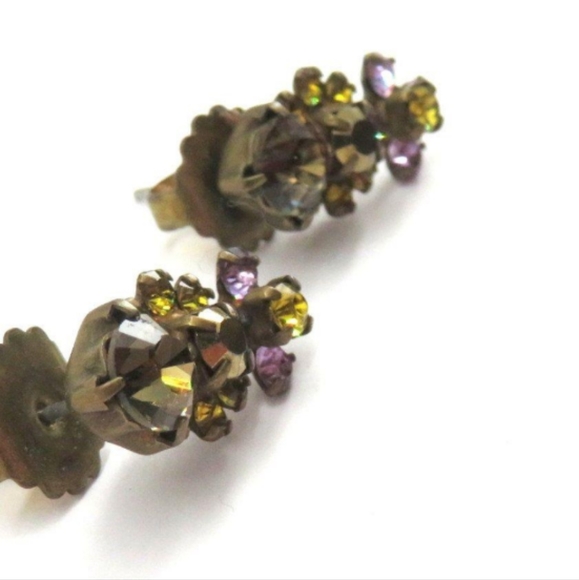 Sorrelli Antiqued Gold Toned Multi Gem Swag Brooch With Earrings, Signed VTG - Picture 6 of 12